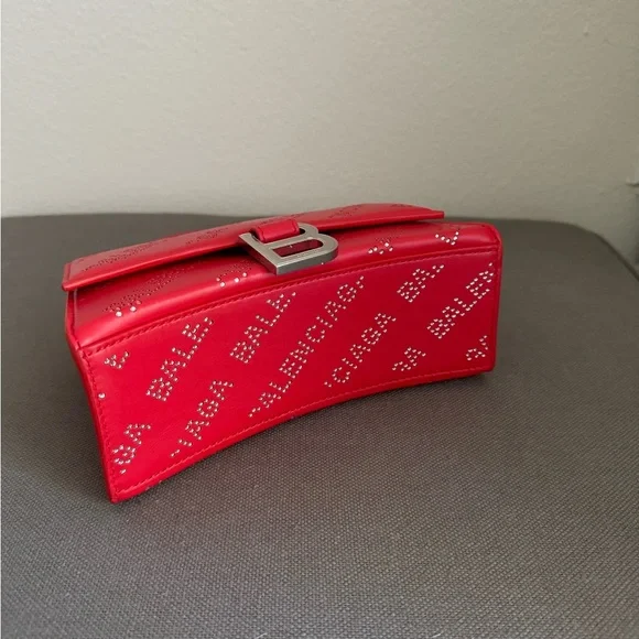 Balenciaga Hourglass Red Leather Crystals-Logo Top Handle Mini Bag, NWT! - Picture 5 of 11